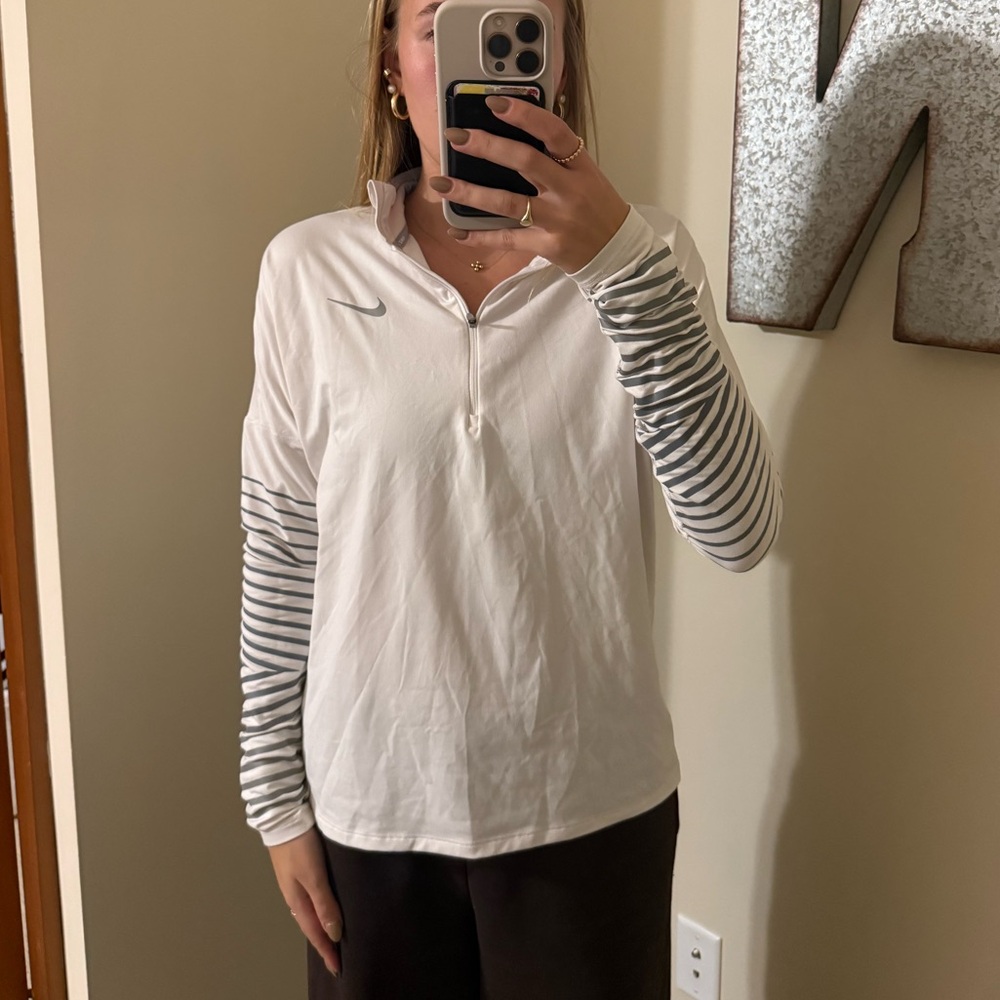Nike White and Gray Striped Button Down Shirt